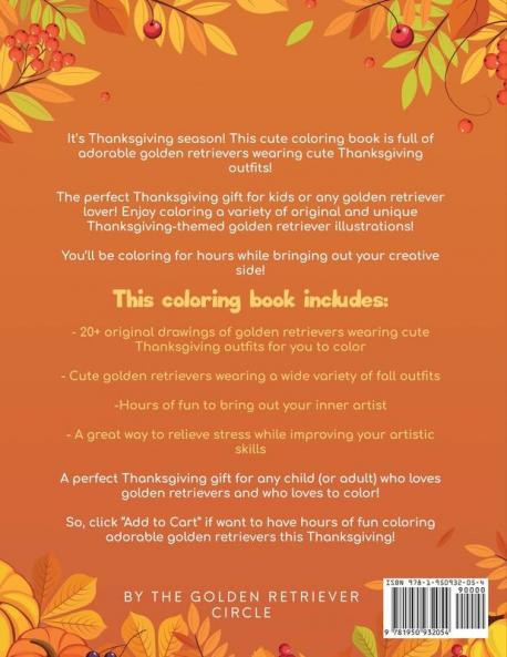 Cute Golden Retriever Thanksgiving Coloring Book