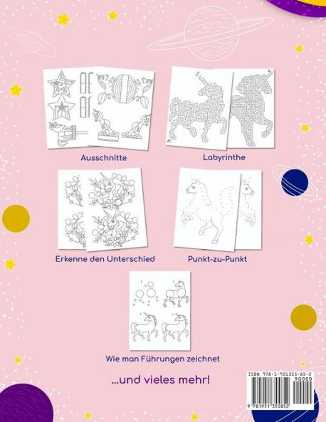 Einhorn Aktivitätsbuch: Mehr als 60 lustige Einhorn-Aktivitätsseiten - Labyrinthe Ausschnitte Punkt-zu-Punkt Pixel-Mathe & mehr (Malbuch für Madchen)