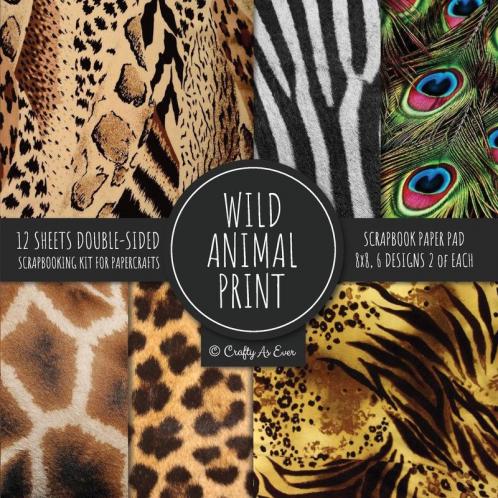 Wild Animal Print Scrapbook Paper Pad 8x8 Scrapbooking Kit for Papercrafts Cardmaking Printmaking DIY Crafts Nature Themed Designs Borders Backgrounds Patterns