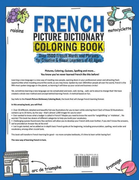 French Picture Dictionary Coloring Book