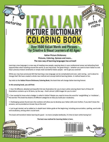 Italian Picture Dictionary Coloring Book