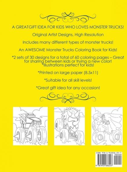 Monster Truck Coloring Book for Kids Ages 4-8: A Coloring Book for Kids Filled with 60 Pages of Unique and Awesome Monster Trucks!