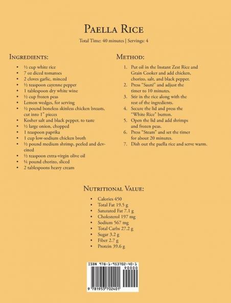 Instant Zest Rice & Grain Cookbook for Beginners: Easy Delicious & Healthy Recipes for Smart People on a Budget (21-Day Meal Plan)