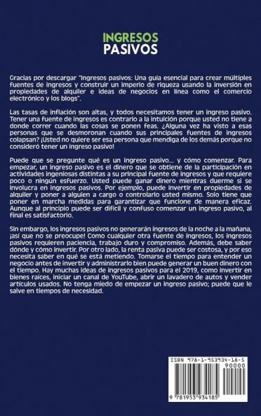 Ingresos pasivos: Una guía esencial para crear múltiples fuentes de ingresos y construir un imperio de riqueza utilizando la inversión en propiedades de alquiler e ideas de negocios en línea