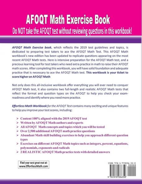 AFOQT Math Exercise Book: Student Workbook and Two Realistic AFOQT Math Tests
