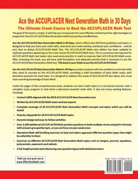 Ace the ACCUPLACER Next Generation Math in 30 Days: The Ultimate Crash Course to Beat the ACCUPLACER Math Test