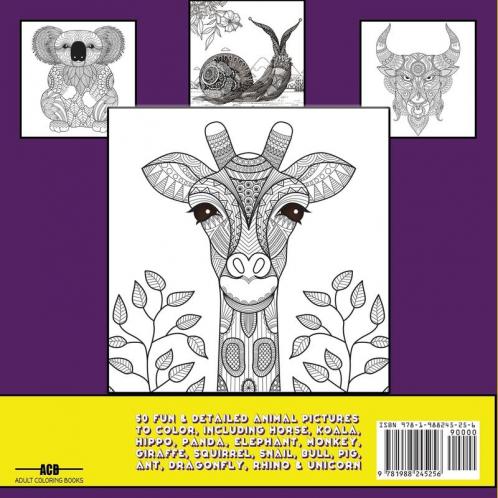 Animaniac: Animal Adult Coloring Book: 50 Fun & Detailed Animal Pictures to Color (Including Horse Koala Elephant Monkey Giraffe and More!)