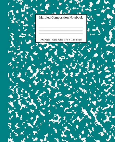 Marbled Composition Notebook: Teal Marble Wide Ruled Paper Subject Book: 5 (School Essentials)