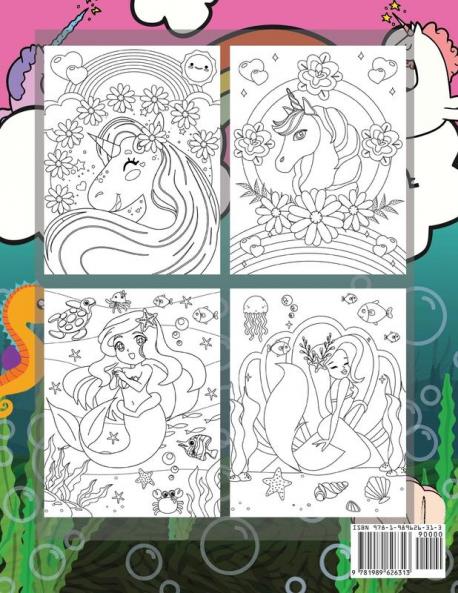 Unicorn and Mermaid Coloring Book for Kids ages 4-8: A Fun and Beautiful Collection of 80 Mermaid and Unicorn Illustrations (Boys and Girls Coloring Book)