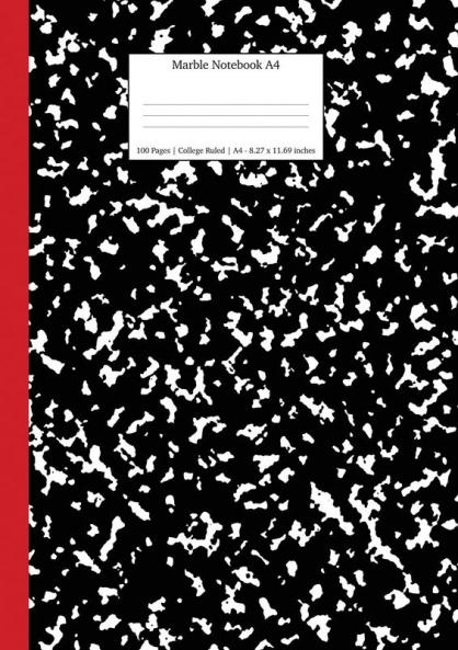 Marble Notebook A4: Black and Red Spine College Ruled Journal: 13 (School Exercise Books A4)