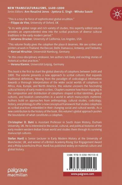 Scribal Practice and the Global Cultures of Colophons 1400-1800