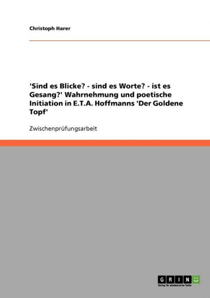'Sind es Blicke? - sind es Worte? - ist es Gesang?' Wahrnehmung und poetische Initiation in E.T.A. Hoffmanns 'Der Goldene Topf'
