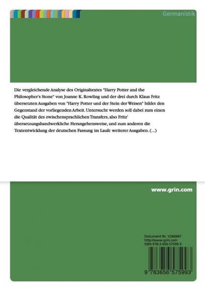 Probleme bei der deutschen Übersetzung von J. K. Rowlings Harry Potter and the Philosopher's Stone