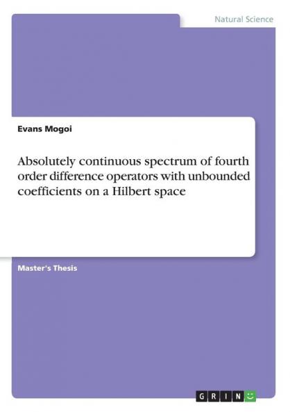 Absolutely continuous spectrum of fourth order difference operators with unbounded coefficients on a Hilbert space