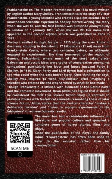 FRANKENSTEIN; OR THE MODERN PROMETHEUS.   by  Mary Wollstonecraft (Godwin) Shelley