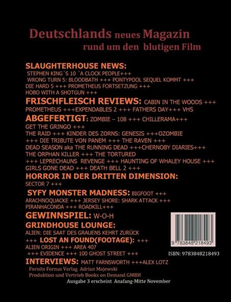 Filmausweider - Das Splattermovies Magazin - Ausgabe 2 - The Cabin in the Woods Prometheus Expendables 2 Fathers Day V/H/S Chernobyl Diaries Evidence Girls Gone Dead Spezials