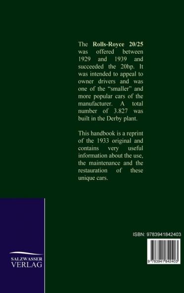 Handbook for the 20-25 Rolls-Royce Car