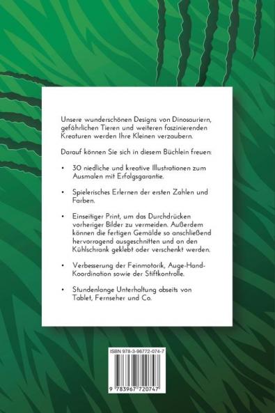 Malen nach Zahlen - Dinosaurier gefährliche Tiere & Co.: Ein spannendes Malbuch für Kinder ab 6 Jahren