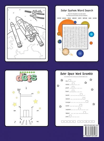 Space Coloring and Activity Book for Kids Ages 4-8: Solar System Coloring Dot to Dot Mazes Word Search and More! Kids Space Activity Book