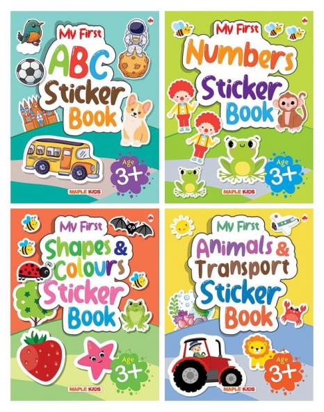 My First Sticker Books - Alphabet Numbers Shapes and Colours Animals and Transport (Set of 4 Books) - Activity Books with 400+ stickers - age 3+