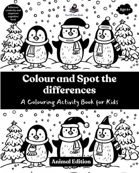 Colour and Spot the differences - A Colouring Activity Book for Kids - Animal Edition