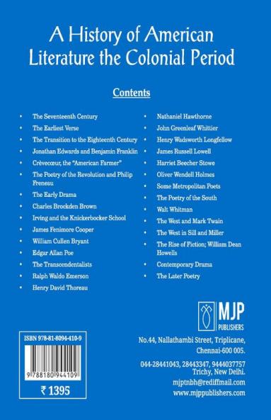 A HISTORY OF AMERICAN LITERATURE THE COLONIAL PERIOD