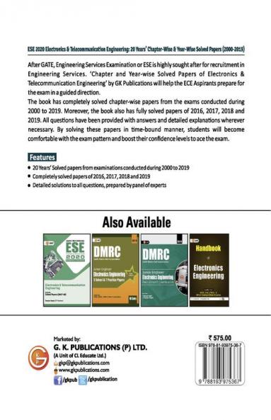UPSC ESE 2020 Electronics & Telecommunication Engineering - Chapter Wise & Year Wise Solved Papers 2000-2019