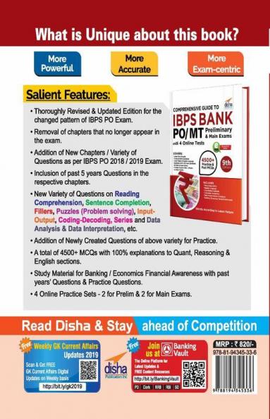 Comprehensive Guide to IBPS Bank PO/ MT Preliminary & Main Exams with 4 Online CBTs (9th Edition)
