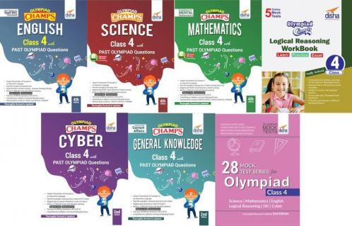 Olympiad Champs Science Mathematics English Logical Reasoning Cyber & GK Class 4 with 28 Mock Tests (set of 7 books) 2nd Edition