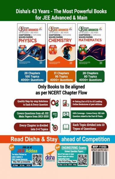 43 Years JEE Advanced (1978 - 2020) + JEE Main Chapterwise  & Topicwise Solved Papers Mathematics 16th Edition