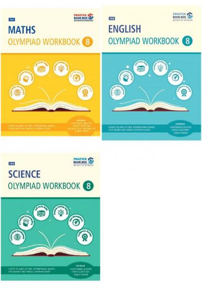 SBB Maths Science and English Olympiad Workbook Combo  - Class 8