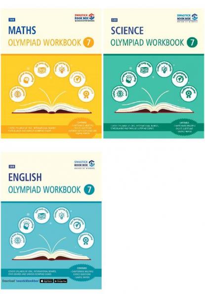 SBB Maths Science and English Olympiad Workbook Combo  - Class 7