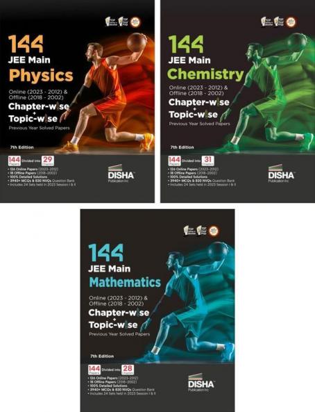 Disha 144 JEE Main Online (2023 - 2012) & Offline (2018 - 2002) Physics Chemistry & Mathematics Chapter-wise + Topic-wise Previous Years Solved Papers 7th Edition | NCERT Chapterwise PYQ Question Bank with 100% Detailed Solutions