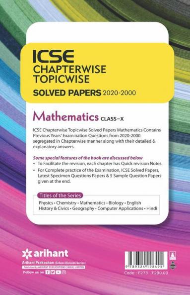 ICSE Chapterwise Topicwise Solved Papers Mathematics Class 10 for 2021 Exam