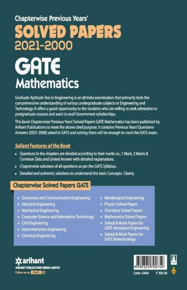 Chapterwise Solved Papers (2021-2000) Mathematics GATE for 2022 Exam