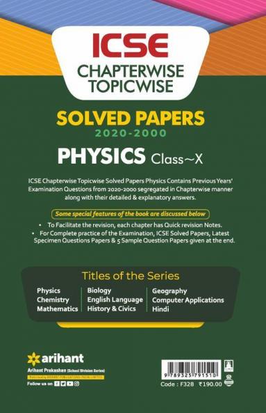 ICSE Chapterwise Topicwise Solved Papers Physics Class 10 for 2022 Exam
