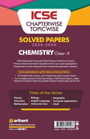 ICSE Chapterwise Topicwise Solved Papers Chemistry Class 10 for 2022 Exam