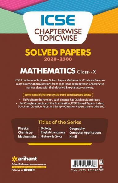 ICSE Chapterwise Topicwise Solved Papers Mathematics Class 10 for 2022 Exam