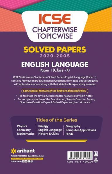 ICSE Chapterwise Topicwise Solved Papers English Language Paper 1 Class 10 for 2022 Exam