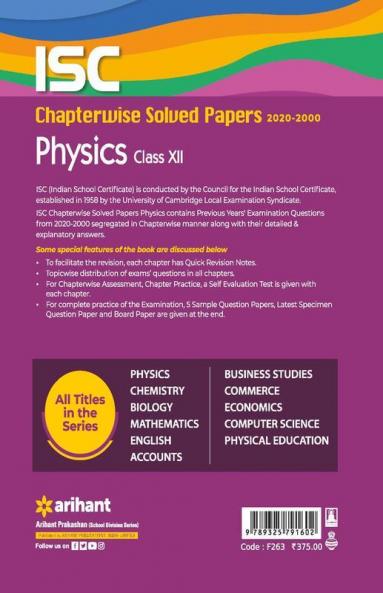 ISC Chapterwise Solved Papers Physics Class 12 for 2022 Exam