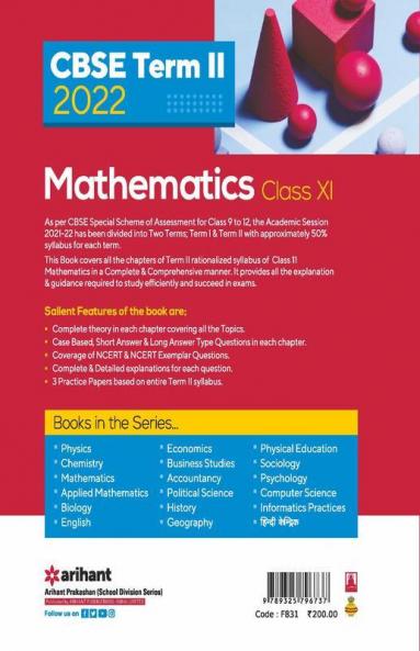 Arihant CBSE Mathematics Term 2 Class 11 for 2022 Exam (Cover Theory and MCQs)