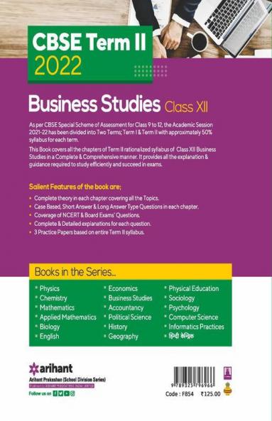 Arihant CBSE Business Studies Term 2 Class 12 for 2022 Exam (Cover Theory and MCQs)