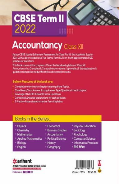 Arihant CBSE Accountancy Term 2 Class 12 for 2022 Exam (Cover Theory and MCQs)