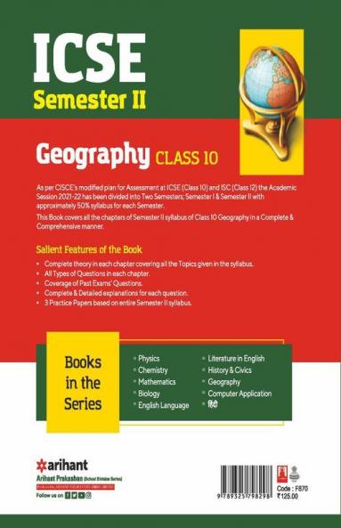 Arihant ICSE Geography Semester 2 Class 10 for 2022 Exam