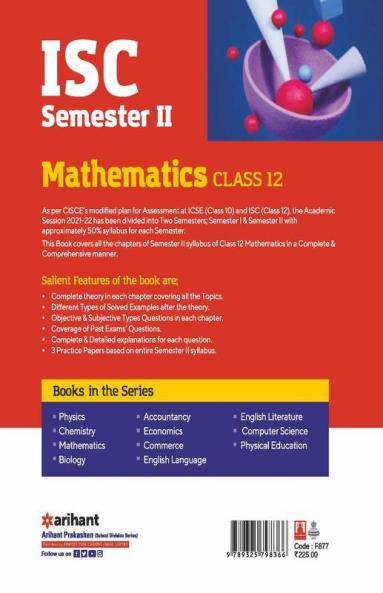 Arihant ISC Mathematics Semester 2 Class 12 for 2022 Exam