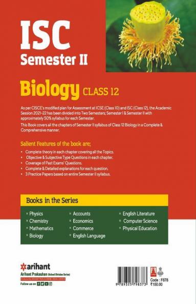 Arihant ISC Biology Semester 2 Class 12 for 2022 Exam