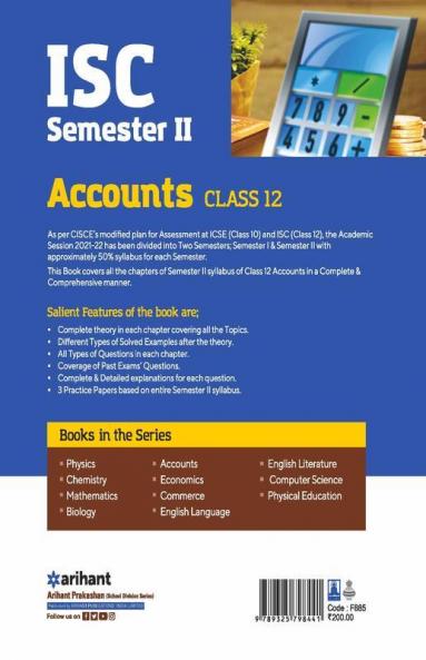Arihant ISC Accounts Semester 2 Class 12 for 2022 Exam