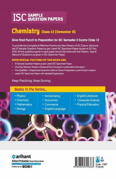 Arihant ISC Semester 2 Chemistry Class 10 Sample Question Papers (As per ISC Semester 2 Specimen Paper Issued on 20 Dec 2021)