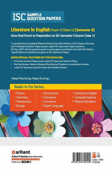 Arihant ISC Semester 2 Literature in English (Paper 2) Class 12 Sample Question Papers (As per ISC Semester 2 Specimen Paper Issued on 20 Dec 2021)
