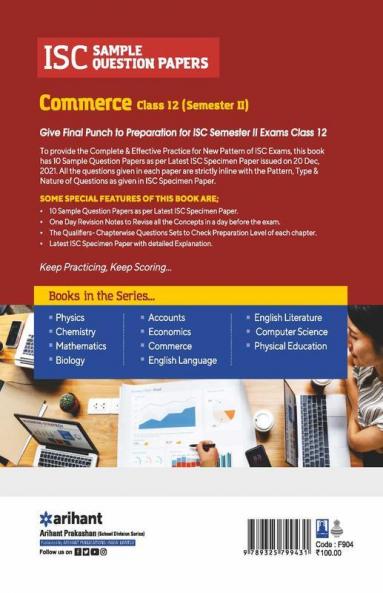 Arihant ISC Semester 2 Commerce Class 10 Sample Question Papers (As per ISC Semester 2 Specimen Paper Issued on 20 Dec 2021)